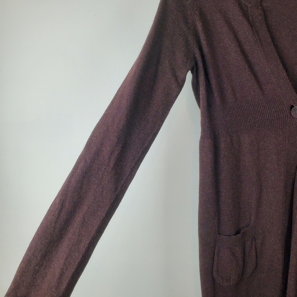 Bcbgmaxazria Cardigan Medium Brown Longline Single button Empire Waist cashmere - Picture 3 of 8